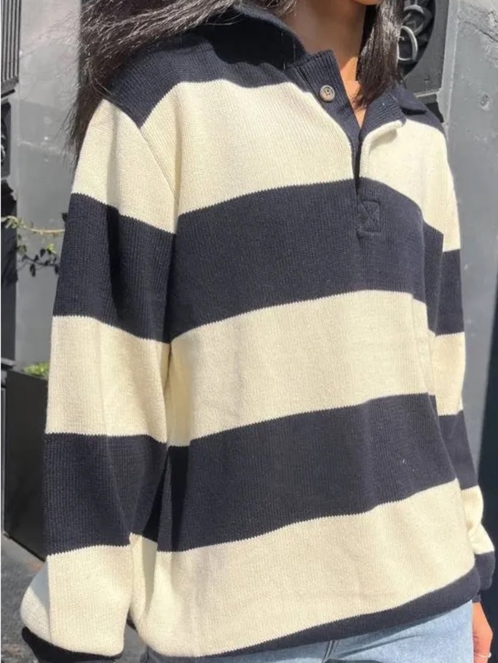 Brandy Melville Navy and Cream Striped Sweater - Picture 2 of 2